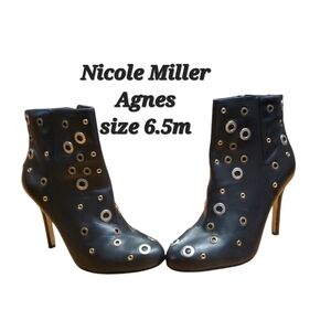 Nicole Miller Agnes Black Heel Ankle Boots Embellished  Studded Heel 6.5 US